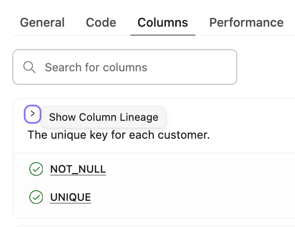 Example of the Columns tab and where to expand for the CLL