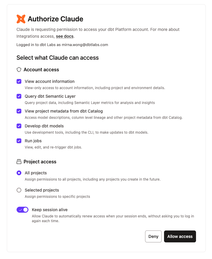 OAuth consent screen showing requested scopes and project access OAuth consent screen showing requested scopes and project access
