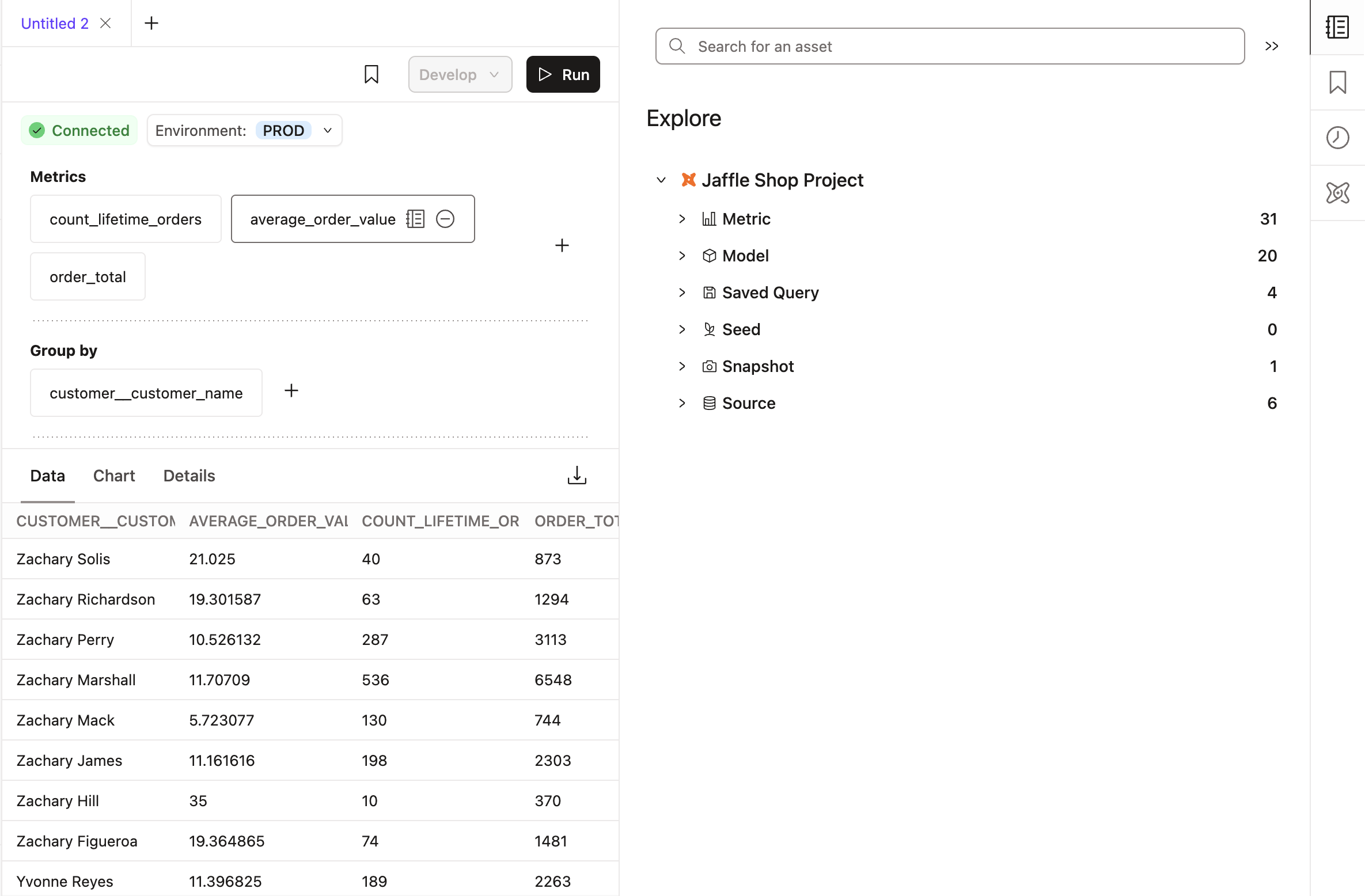 Semantic Layer querying within dbt Insights