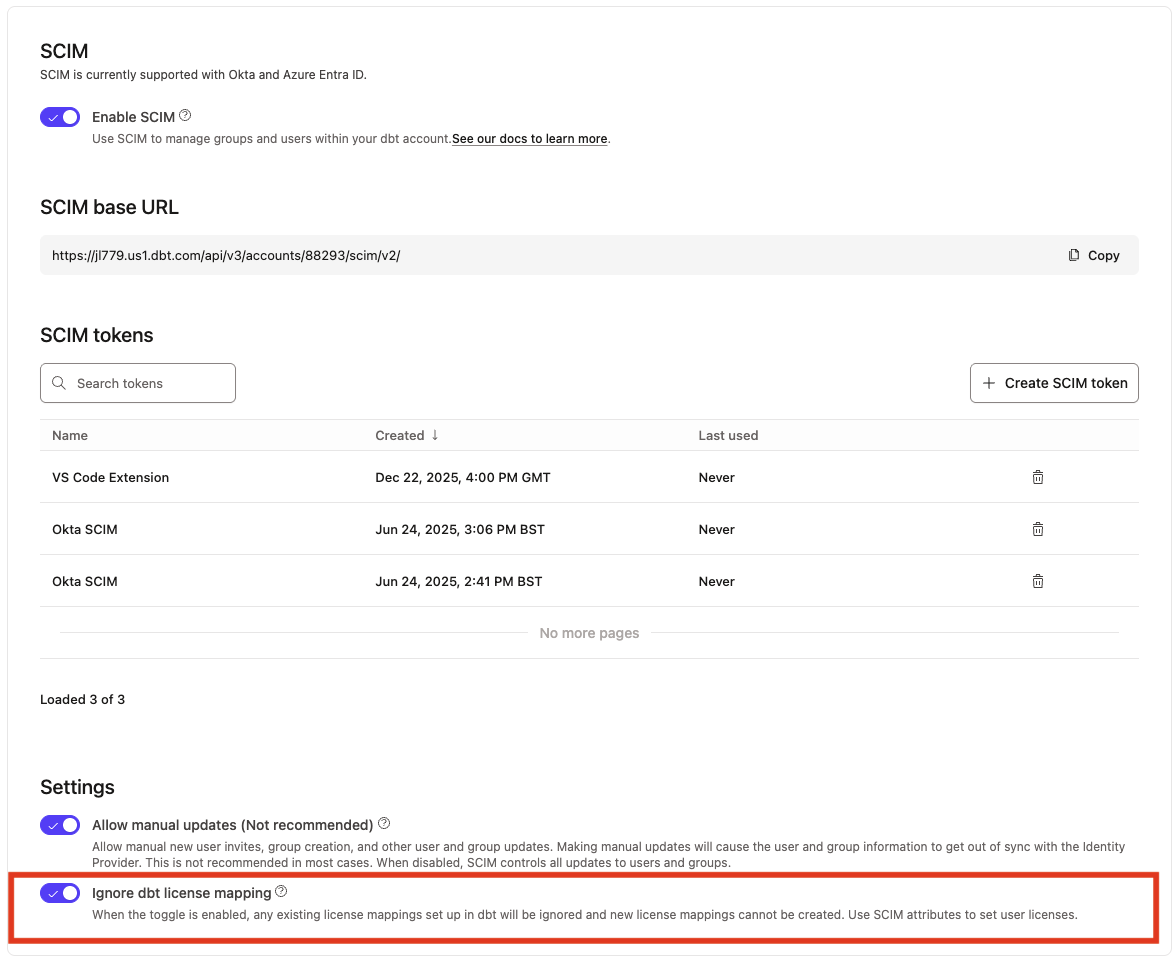 Enable SCIM managed user license distribution. Enable SCIM managed user license distribution.