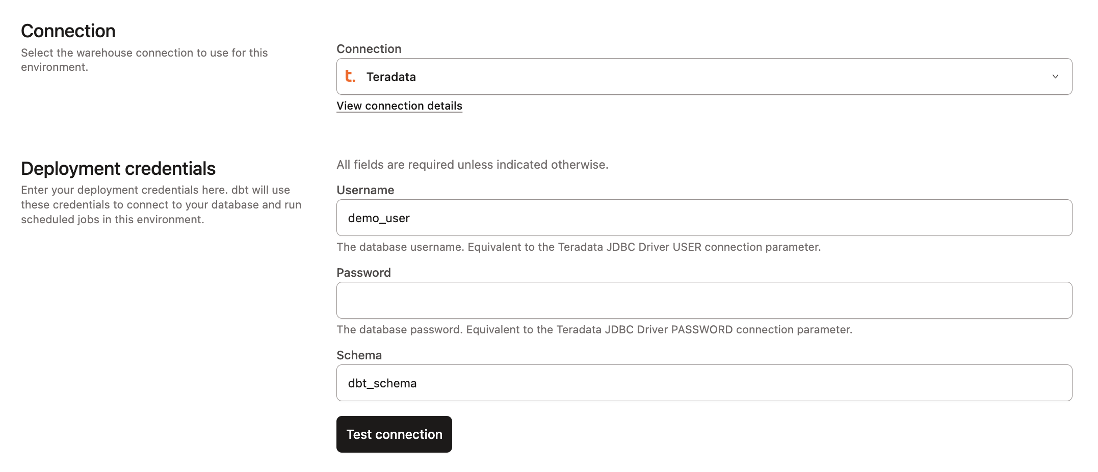 Example of the user credential fields. Example of the user credential fields.