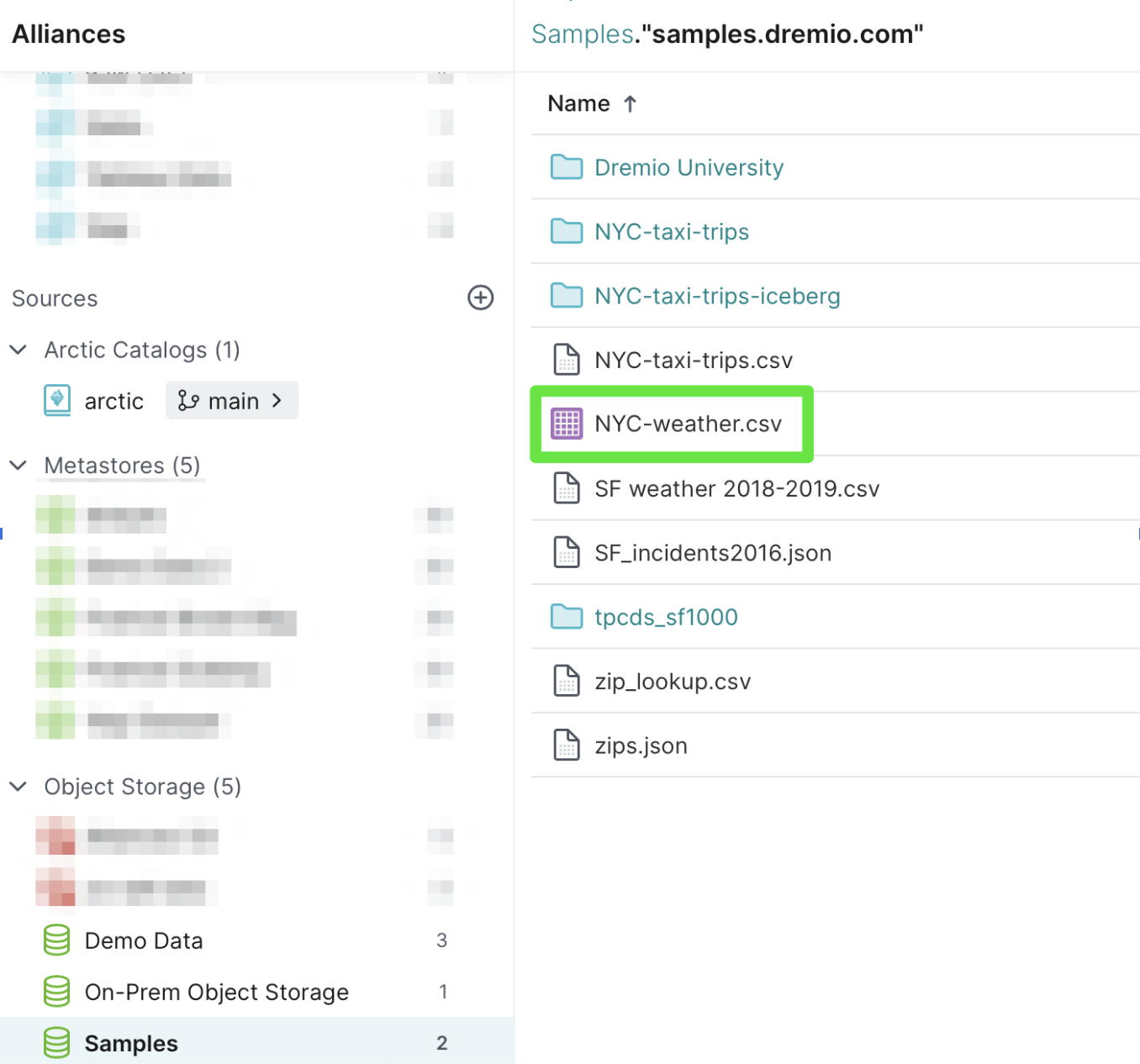 NYC-weather.csv location in Dremio Cloud NYC-weather.csv location in Dremio Cloud